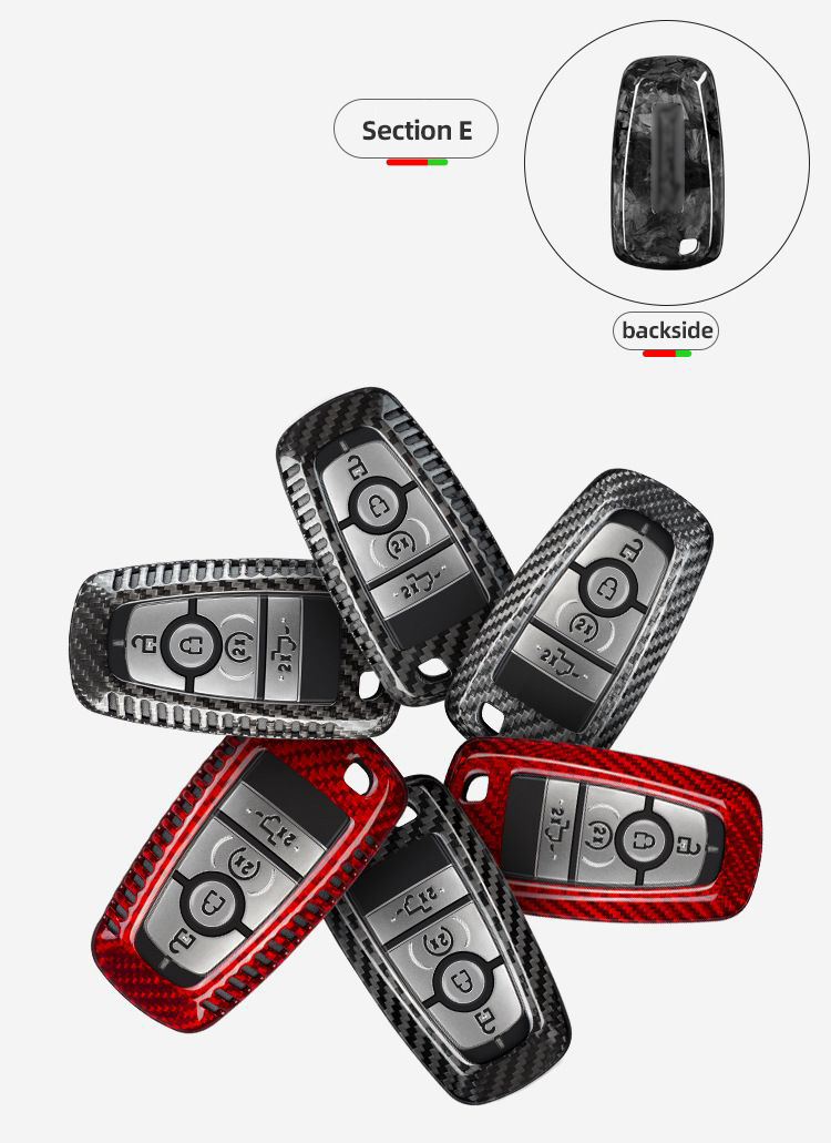 Top Grade Carbon Fibre Automobile Key Bags Forging Men Car Key Covers For Ford F-150 - Red 01