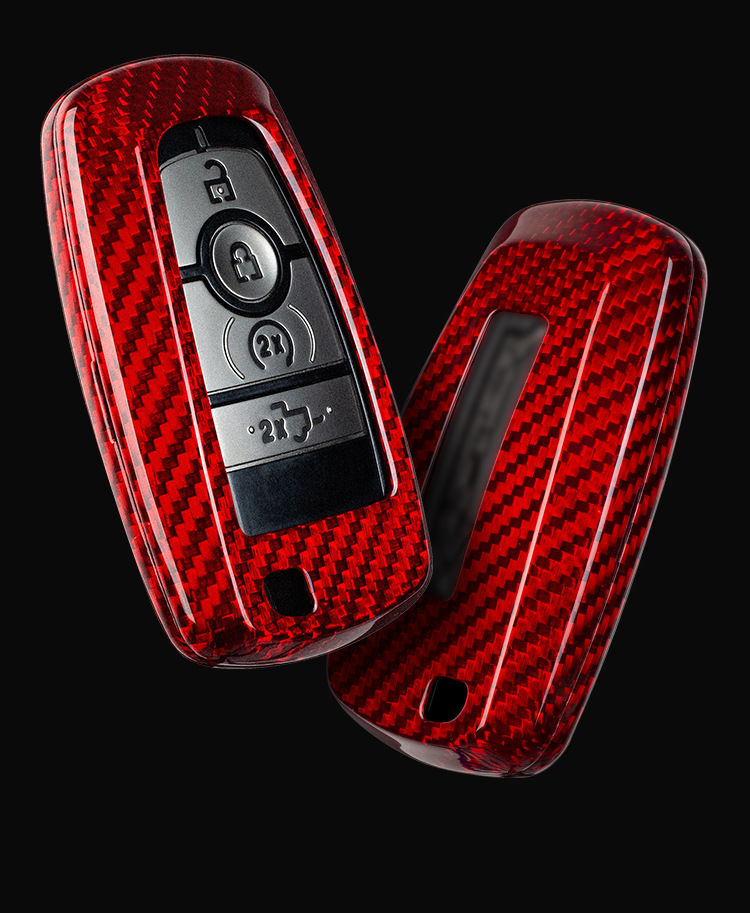 Top Grade Carbon Fibre Automobile Key Bags Forging Men Car Key Covers For Ford F-150 - Red 01