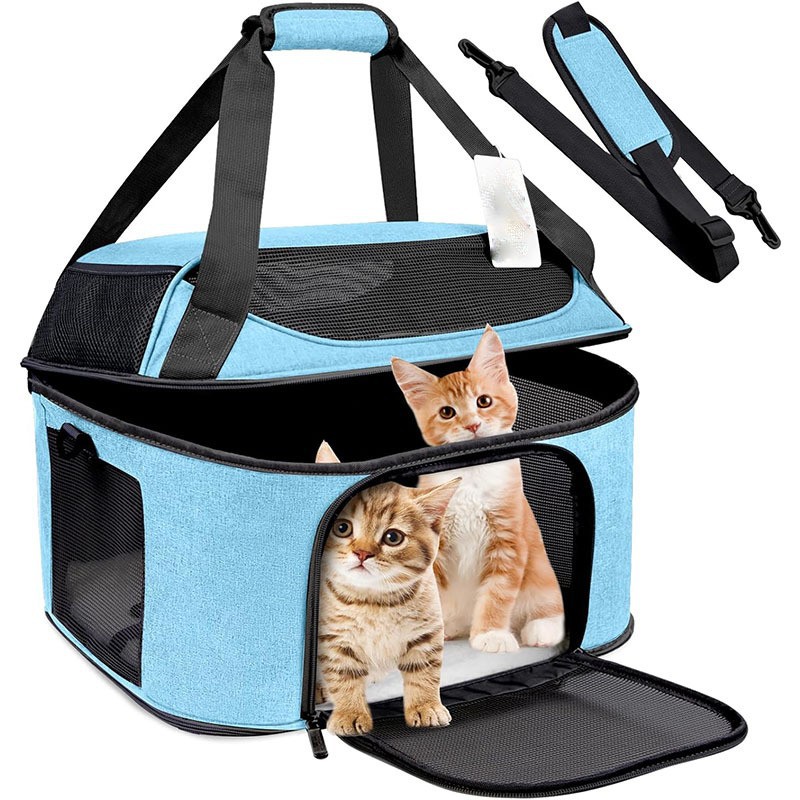 2 Cat Carrier Handbag Backpack Ventilate Durable Polyester Zipper Closure For Cats Dogs Bags Ideal For Travel Outdoor Use - Blue