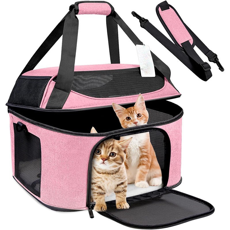 2 Cat Carrier Handbag Backpack Ventilate Durable Polyester Zipper Closure For Cats Dogs Bags Ideal For Travel Outdoor Use - Pink