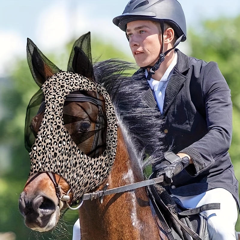 2PCS Leopard Print Spandex Mosquito Repellent Summer Breathable Horse Fly Mask With Ears Horse Supplies - Brown + Purple