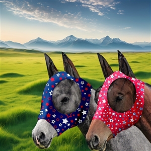 2PCS Stretch Lycra Mosquito Repellent Summer Breathable Horse Fly Mask With Ears Mesh Rugged Horse Supplies - Star Red + Blue