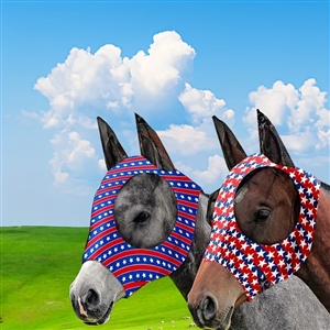 2PCS Stretch Lycra Mosquito Repellent Summer Breathable Horse Fly Mask With Ears Mesh Rugged Horse Supplies - Stripe Red + Blue