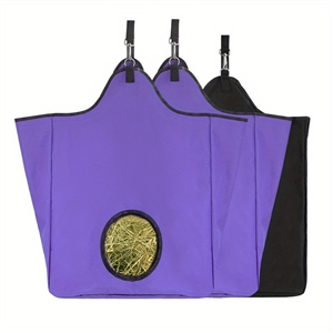 3 Packs Goat Hay Feeder Hay Bags Goats Horses Sheep Premium 600D Oxford Cloth Fastener Adjustable Feeding - 2Purple + 1Black