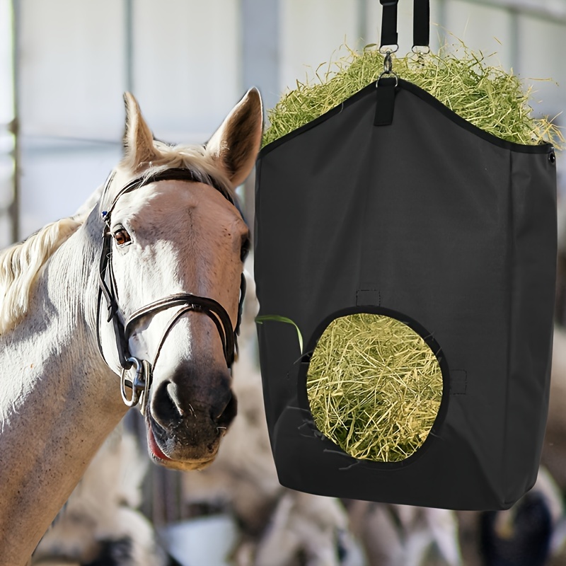 3 Packs Goat Hay Feeder Hay Bags Goats Horses Sheep Premium 600D Oxford Cloth Fastener Adjustable Feeding - 3Black