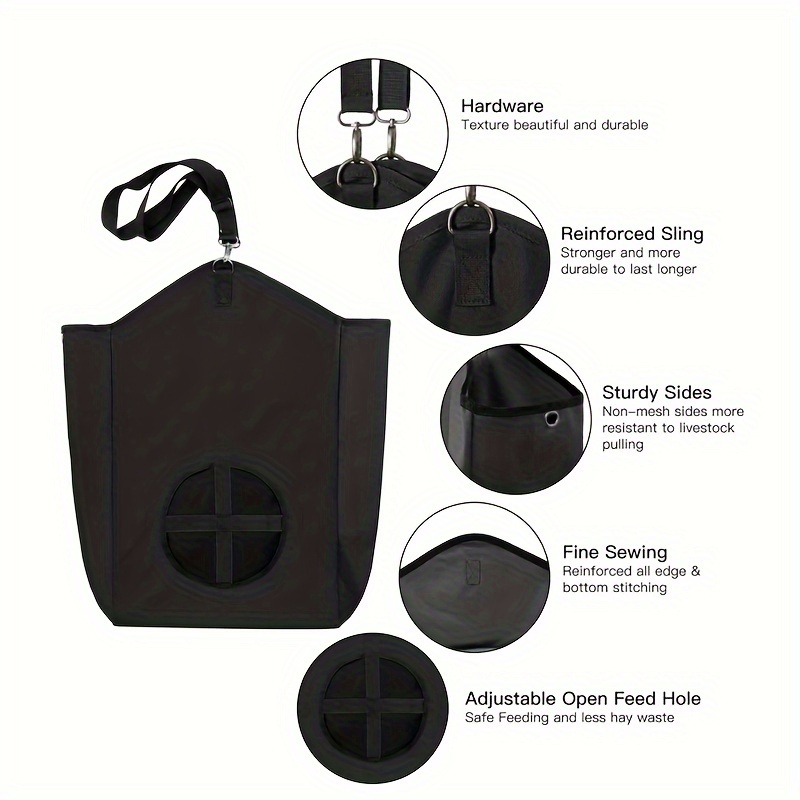 3 Packs Goat Hay Feeder Hay Bags Goats Horses Sheep Premium 600D Oxford Cloth Fastener Adjustable Feeding - 3Black