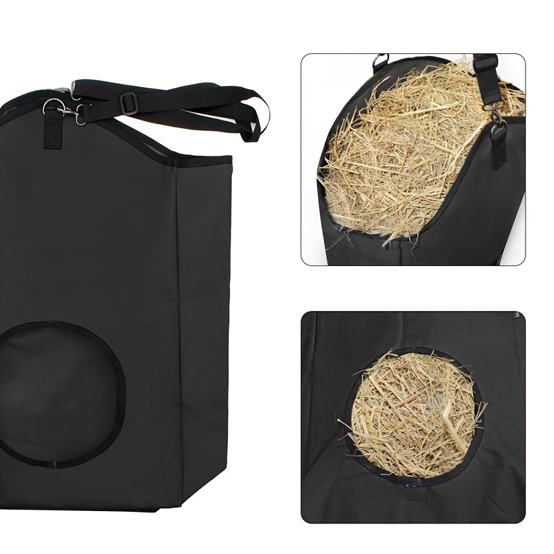3 Packs Goat Hay Feeder Hay Bags Goats Horses Sheep Premium 600D Oxford Cloth Fastener Adjustable Feeding - 3Black