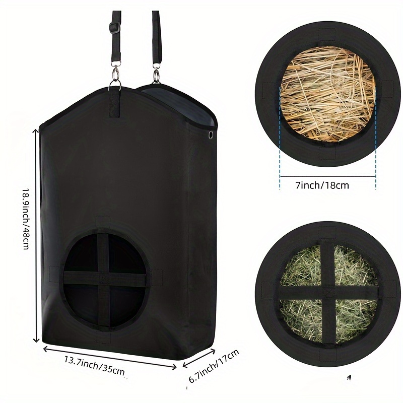 3 Packs Goat Hay Feeder Hay Bags Goats Horses Sheep Premium 600D Oxford Cloth Fastener Adjustable Feeding - 3Black