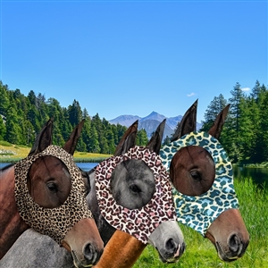 3PCS Stretch Lycra Mosquito Repellent Summer Breathable Horse Fly Mask With Ears Mesh Rugged - Green + Pink + Brown