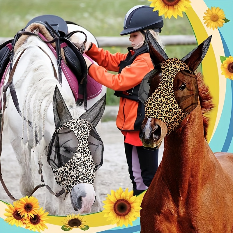 3PCS Stretch Lycra Mosquito Repellent Summer Breathable Horse Fly Mask With Ears Mesh Rugged - Blue + Purple + Brown