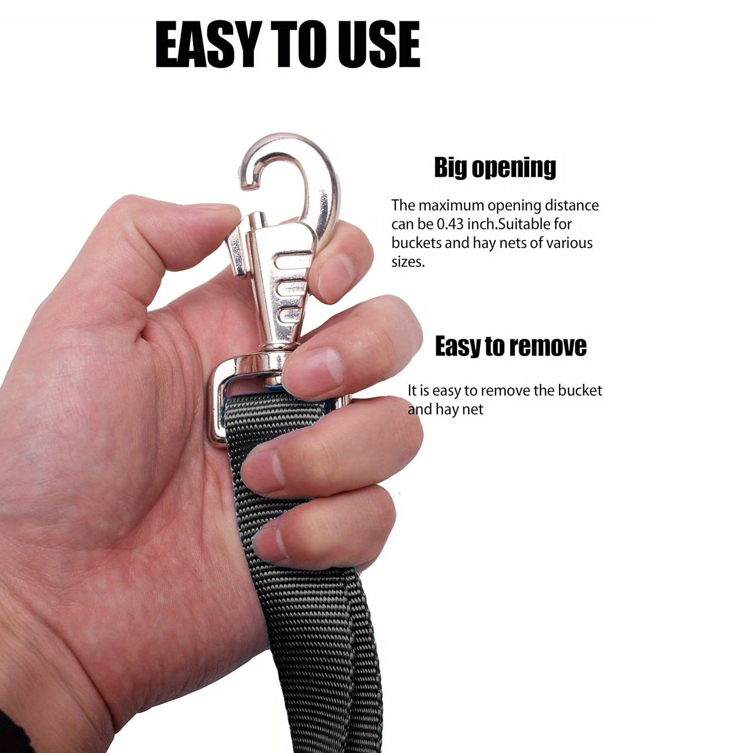 3Pack Heavy-Duty Acrylic Water Bucket Straps Horses Multipurpose Adjustable Stall Muck Supplies Hanging Straps - Black