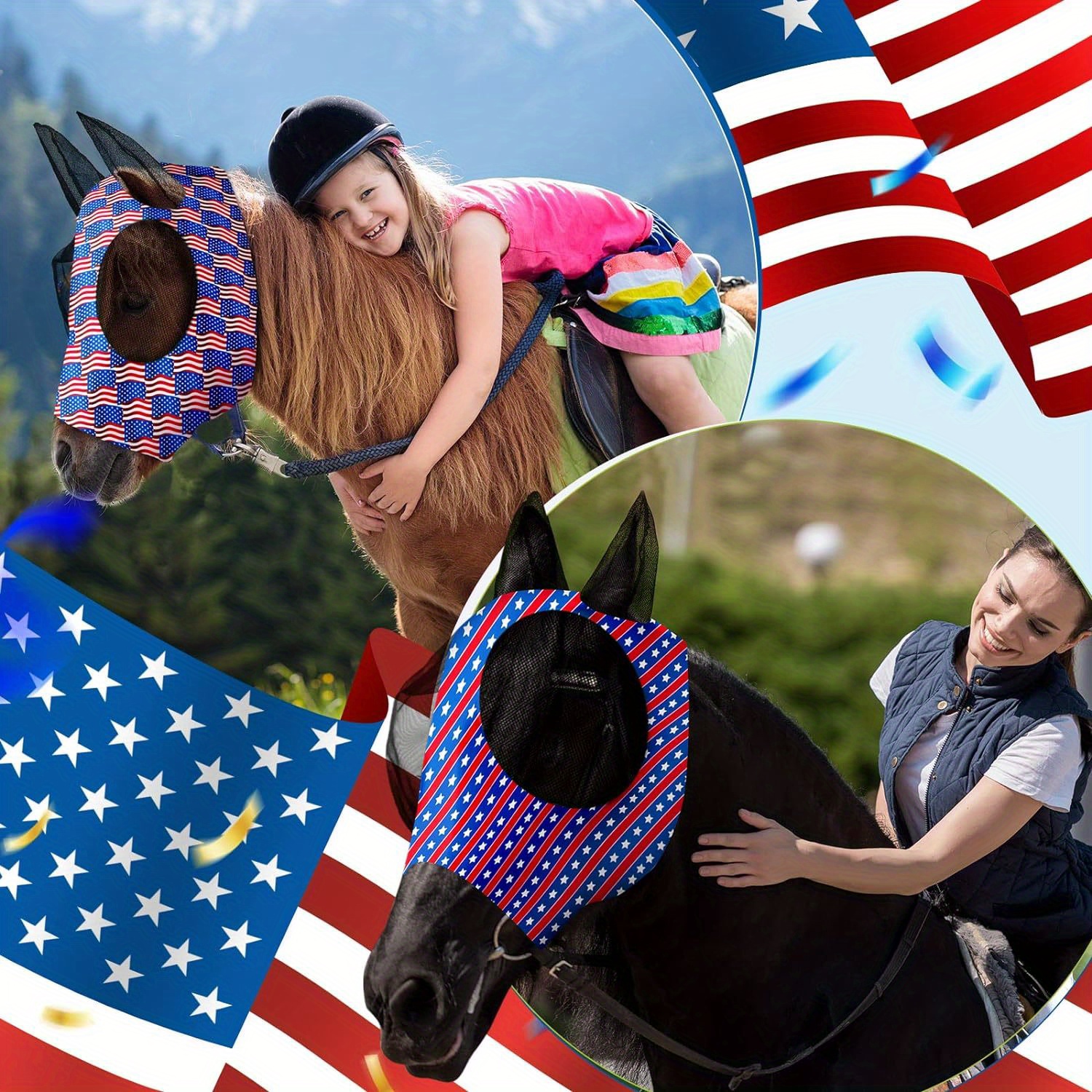 3Piece Face Mask Horse Fly Masks Set Comfortable Smooth Spandex Mosquito Insect Resistant Equine Face Covering - A 3PCS