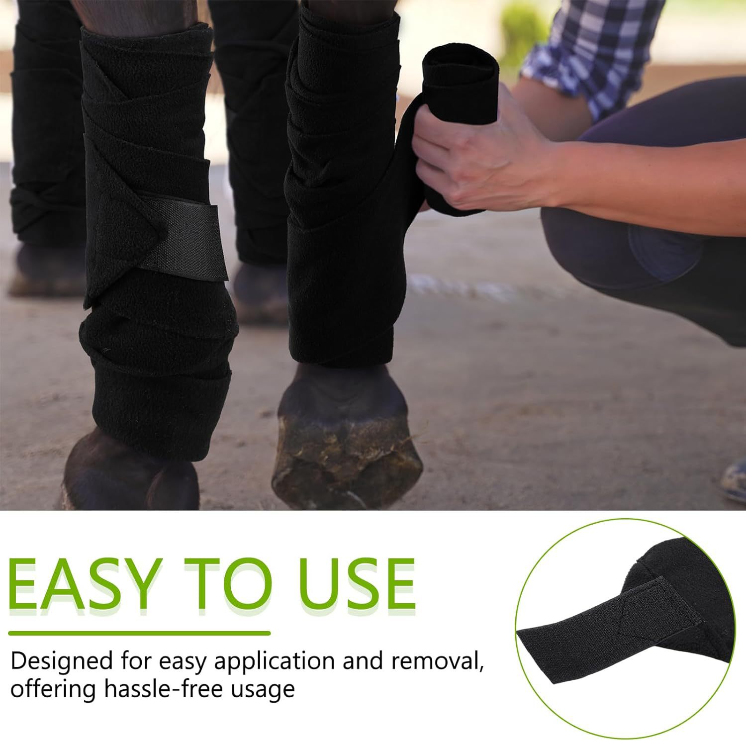 Adjustable Horse Leg Bandage Breathable Polar Fleece Equine Guards Insect-Repellent Wraps Reduced Fatigue Equestrian Gear - Black