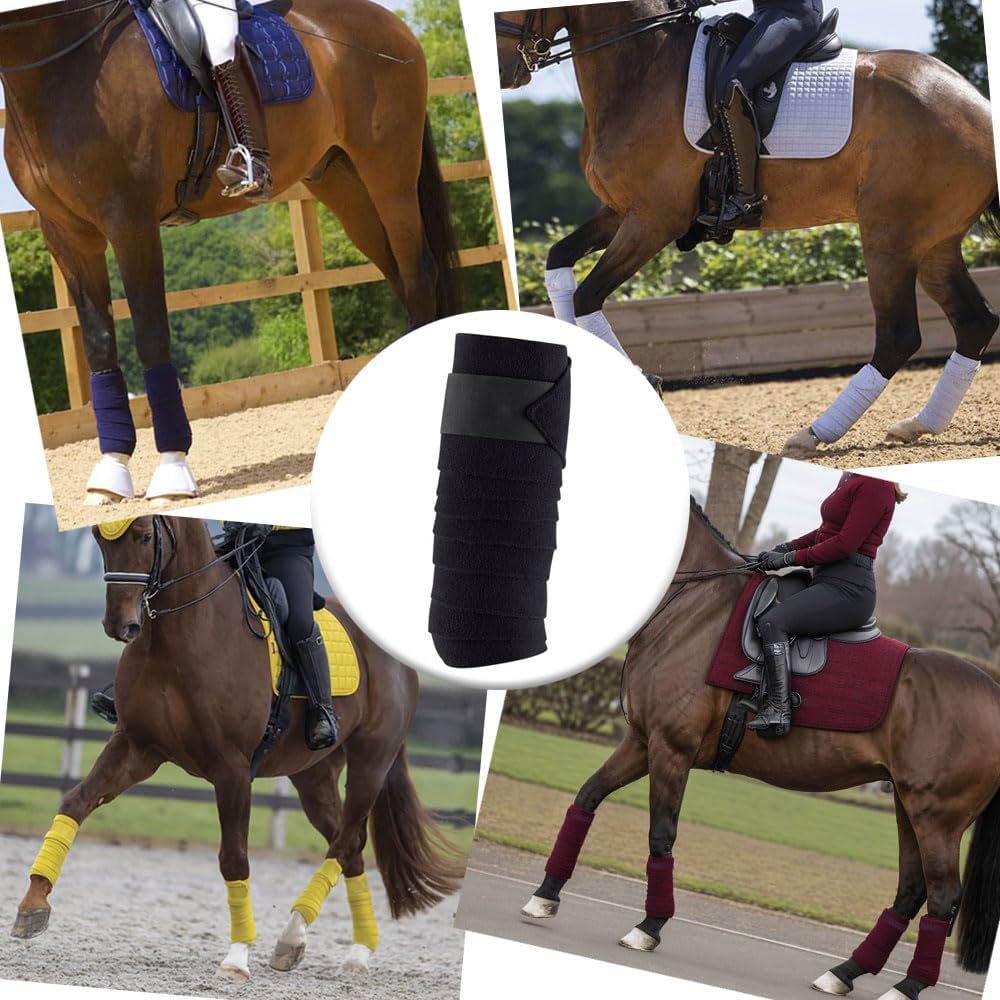 Adjustable Horse Leg Bandage Breathable Polar Fleece Equine Guards Insect-Repellent Wraps Reduced Fatigue Equestrian Gear - Black