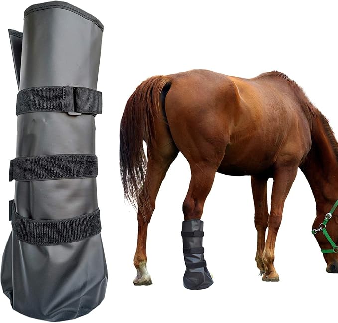 Adjustable Horse Leg Boots Breathable Mesh PVC Treatment Bag Treatment Bag With EVA Pad Reduce Damage Equestrian Gear - Black