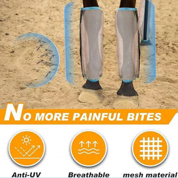 Adjustable Horse Leg Boots Breathable Mesh Polyester Equine Guards Insect-Repellent Wraps Prevent Bites Equestrian Gear - Gray