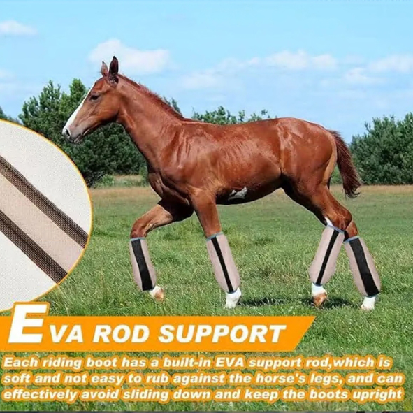 Adjustable Horse Leg Boots Breathable Mesh Polyester Equine Guards Insect-Repellent Wraps Prevent Bites Equestrian Gear - Gray