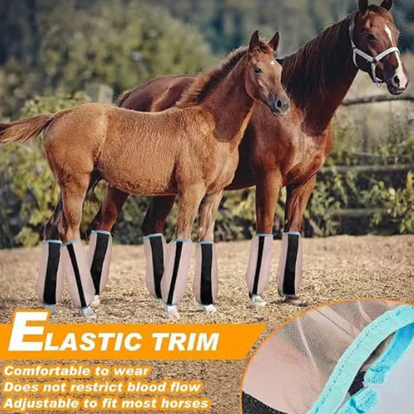 Adjustable Horse Leg Boots Breathable Mesh Polyester Equine Guards Insect-Repellent Wraps Prevent Bites Equestrian Gear - Gray