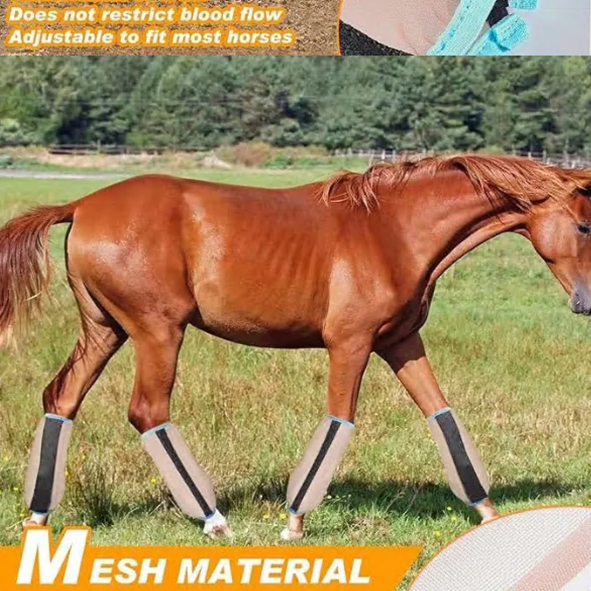 Adjustable Horse Leg Boots Breathable Mesh Polyester Equine Guards Insect-Repellent Wraps Prevent Bites Equestrian Gear - Gray