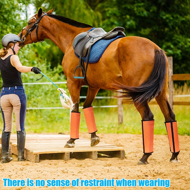 Adjustable Horse Leg Boots Breathable Mesh Polyester Equine Guards Insect-Repellent Wraps Reduced Fatigue Equestrian Gear - Orange