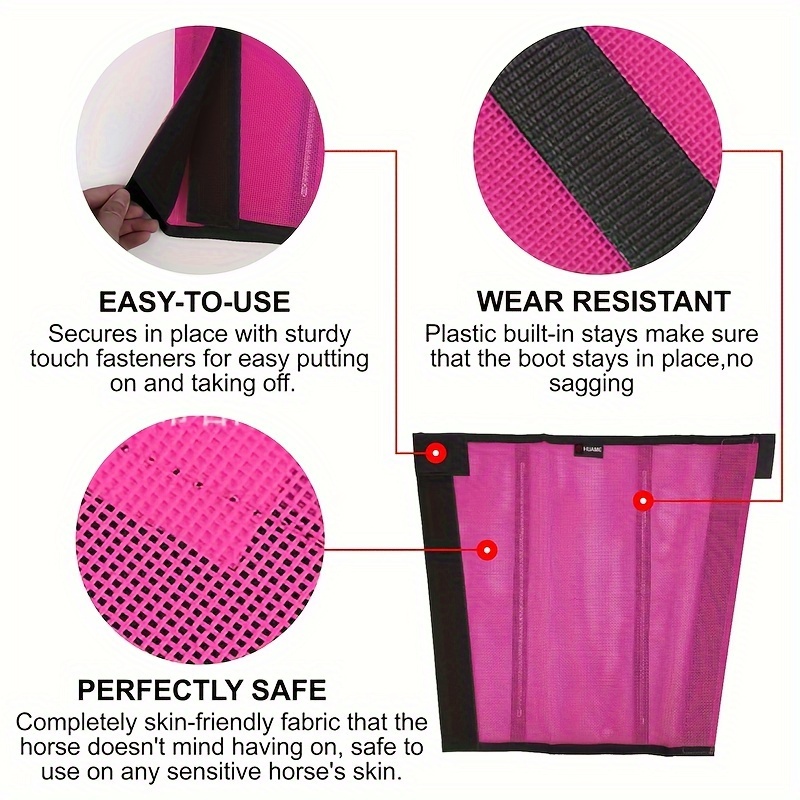 Adjustable Horse Leg Boots Breathable Mesh Polyester Equine Guards Insect-Repellent Wraps Reduced Fatigue Equestrian Gear - Pink