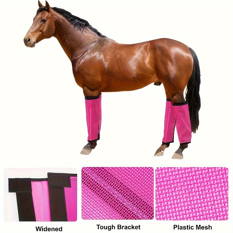 Adjustable Horse Leg Boots Breathable Mesh Polyester Equine Guards Insect-Repellent Wraps Reduced Fatigue Equestrian Gear - Pink