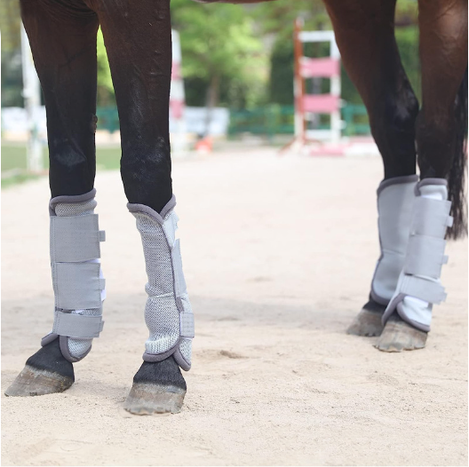 Adjustable Horse Leg Boots Breathable Neoprene Equine Guards Insect-Repellent Wraps Reduced Fatigue Equestrian Gear - Bule