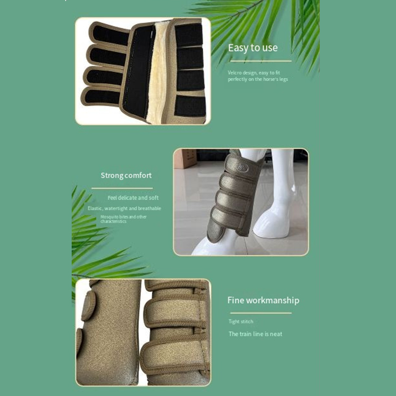 Adjustable Horse Leg Boots Comfortable Leather Winter Plus Fleece Wraps Reduced Fatigue Equestrian Gear - Brown