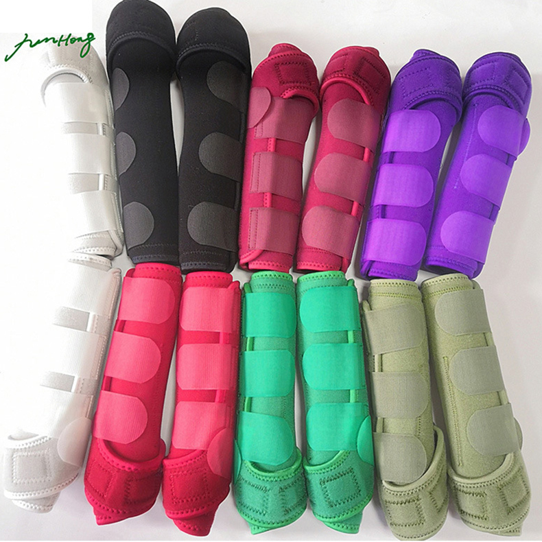 Adjustable Horse Leg Boots Harness Anticollision Neoprene Equine Guards Wraps Reduced Fatigue Equestrian Gear - Green
