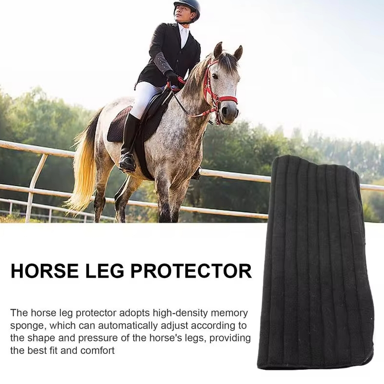 Adjustable Horse Leg Protector Harness Anticollision Memory Foam Equine Guards Wraps Reduces Fatigue Equestrian Gear - Black