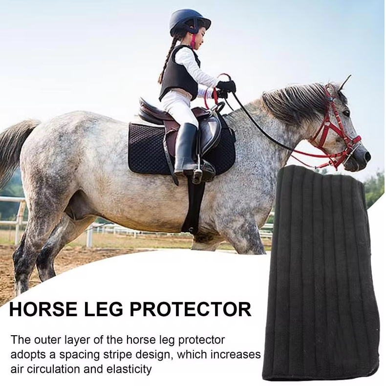 Adjustable Horse Leg Protector Harness Anticollision Memory Foam Equine Guards Wraps Reduces Fatigue Equestrian Gear - Black