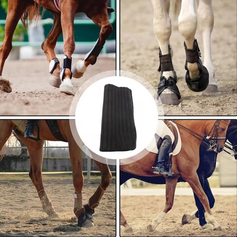 Adjustable Horse Leg Protector Harness Anticollision Memory Foam Equine Guards Wraps Reduces Fatigue Equestrian Gear - Black