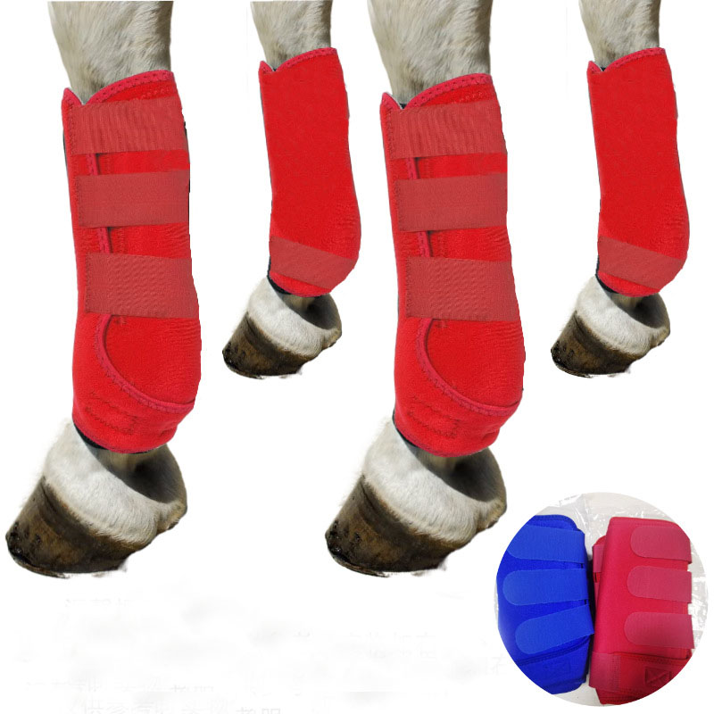 Adjustable Polyester Horse Leg Boots Harness Anticollision Neoprene Equine Guards Wraps Reduced Fatigue Equestrian Gear - Red