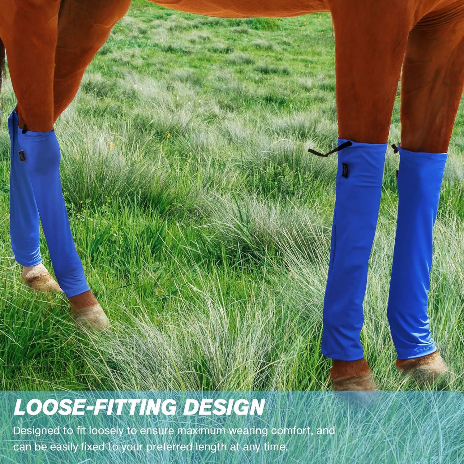Adjustable Polyester Horse Leg Socks Harness Mosquito Proof Equine Guards Wraps Reduced Fatigue Equestrian Gear - Blue