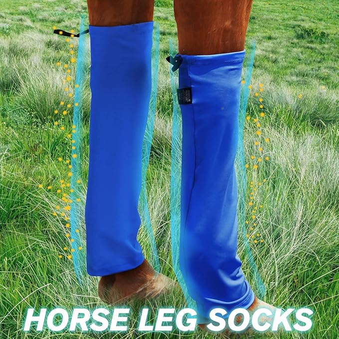 Adjustable Polyester Horse Leg Socks Harness Mosquito Proof Equine Guards Wraps Reduced Fatigue Equestrian Gear - Blue