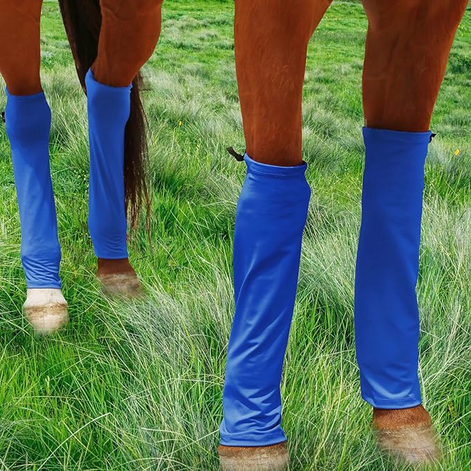 Adjustable Polyester Horse Leg Socks Harness Mosquito Proof Equine Guards Wraps Reduced Fatigue Equestrian Gear - Blue