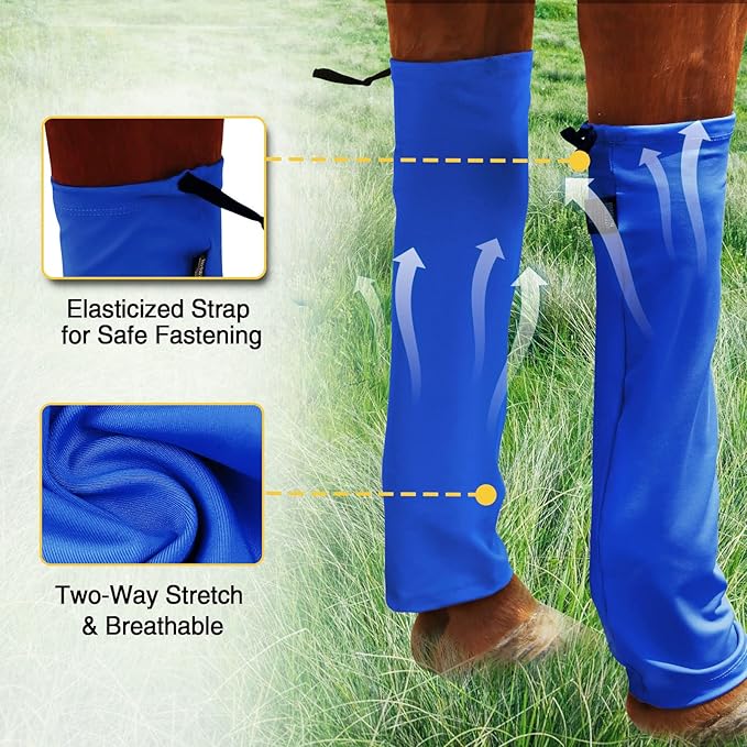 Adjustable Polyester Horse Leg Socks Harness Mosquito Proof Equine Guards Wraps Reduced Fatigue Equestrian Gear - Blue