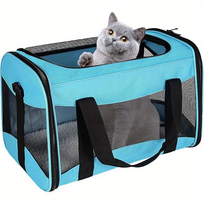 Airline Approved Pet Handbag Ventilate Durable Polyester Zipper Closure For Cats Dogs Bags Container Bag Travel Outdoor - Blue