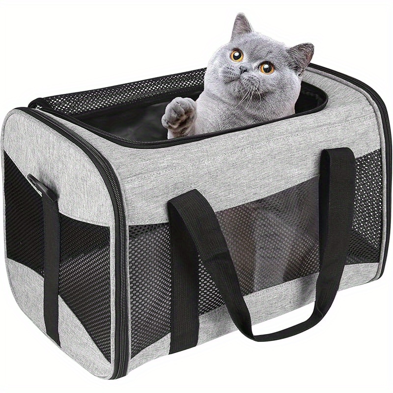 Airline Approved Pet Handbag Ventilate Durable Polyester Zipper Closure For Cats Dogs Bags Container Bag Travel Outdoor - Gray