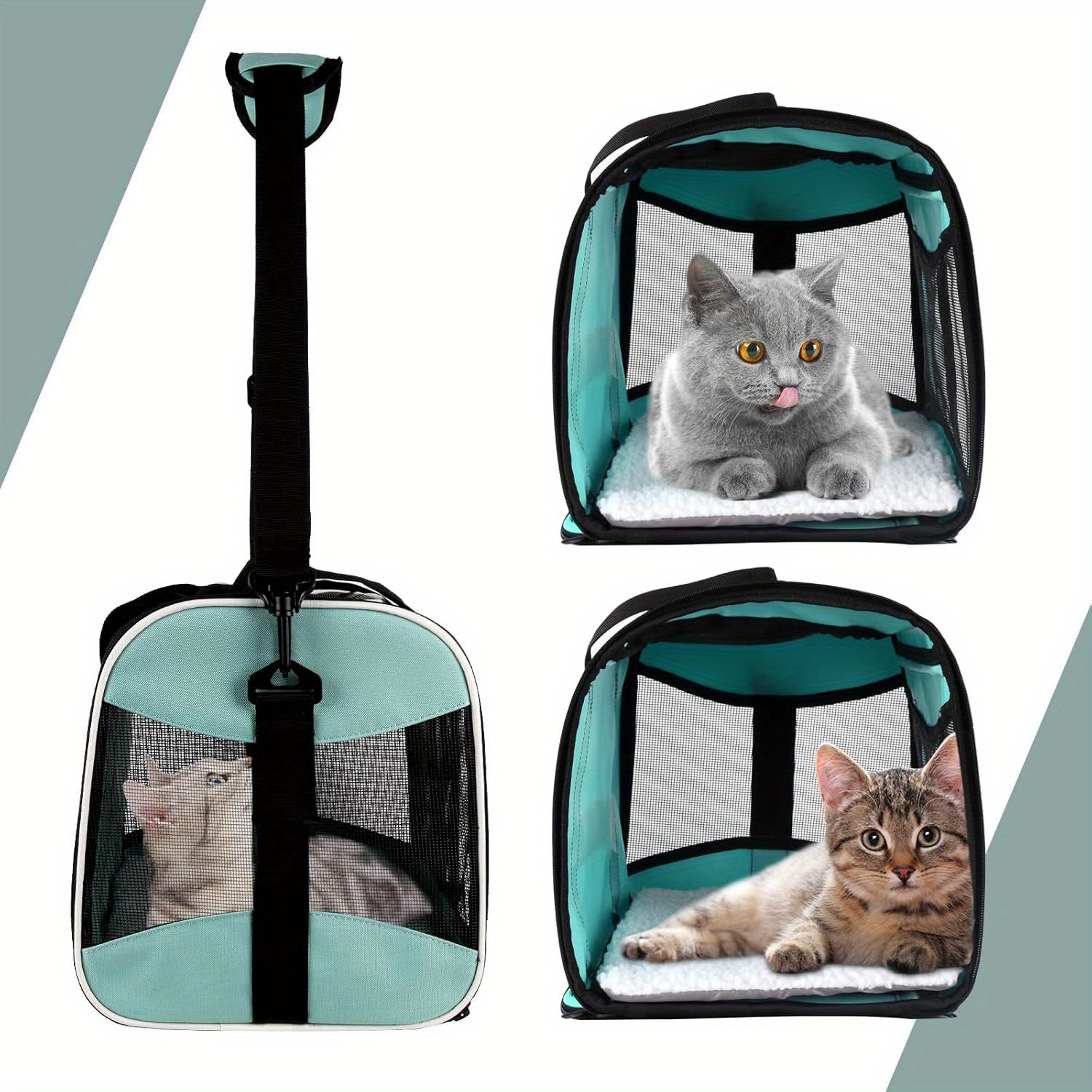 Airline Approved Pet Handbag Ventilate Durable Polyester Zipper Closure For Cats Dogs Bags Container Bag Travel Outdoor - Green