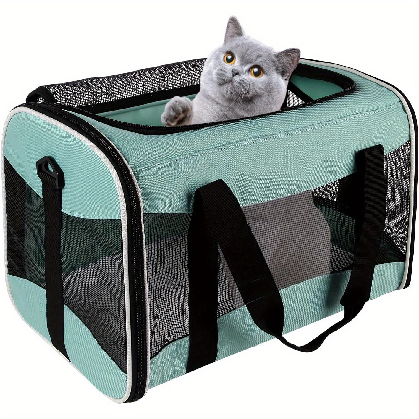 Airline Approved Pet Handbag Ventilate Durable Polyester Zipper Closure For Cats Dogs Bags Container Bag Travel Outdoor - Green