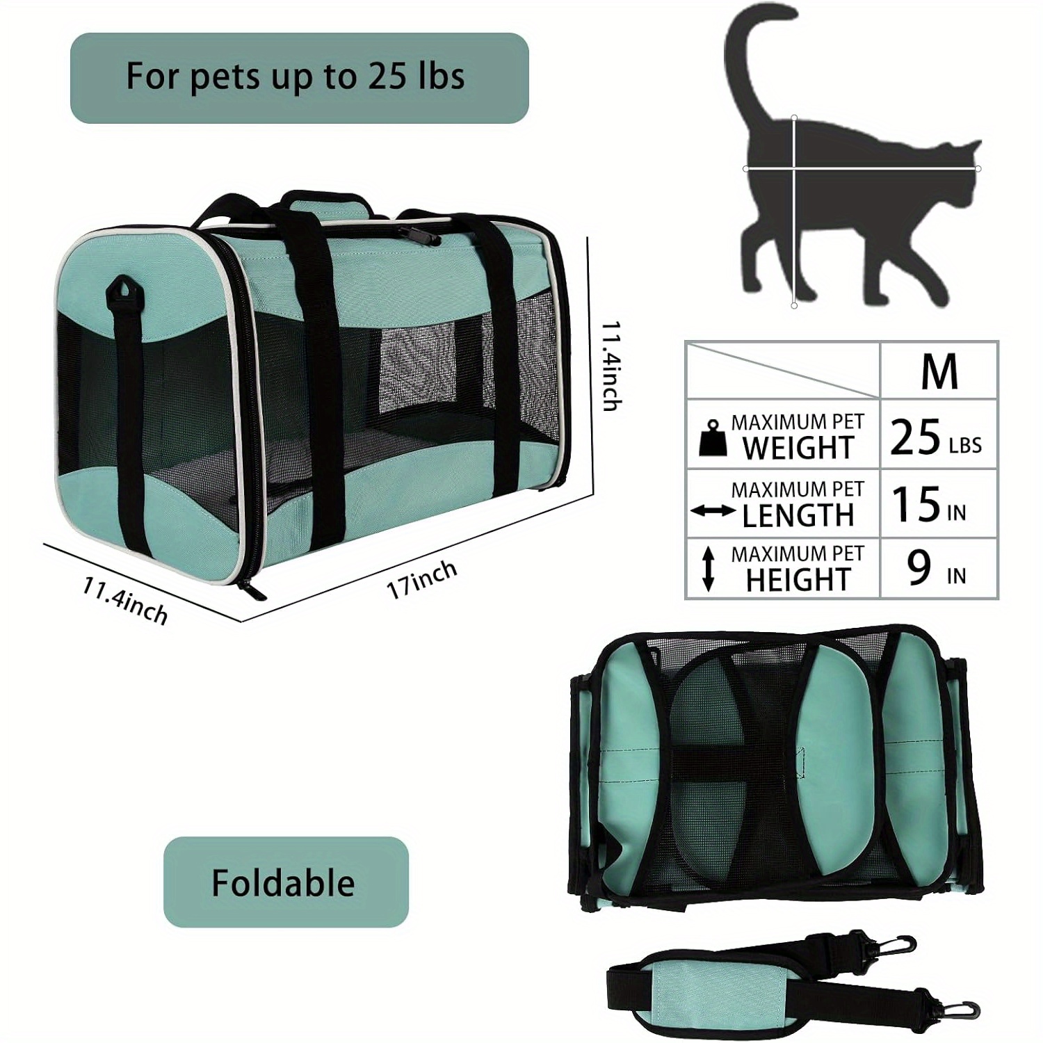 Airline Approved Pet Handbag Ventilate Durable Polyester Zipper Closure For Cats Dogs Bags Container Bag Travel Outdoor - Green