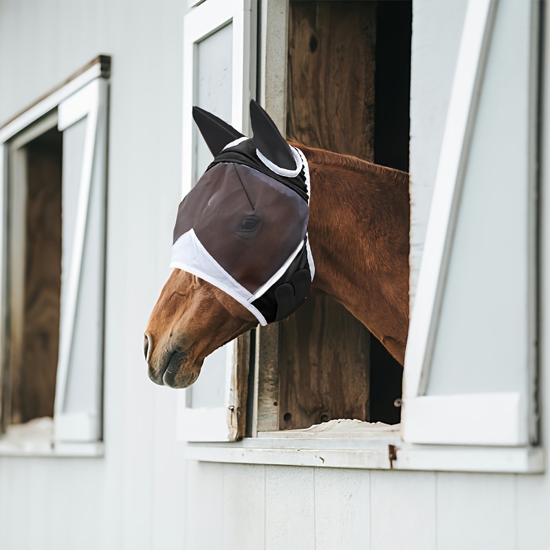 Best Lycra Mosquito Repellent Summer Breathable Horse Fly Mask With Ears Comfortable Mesh Rugged Ride Horse Supplies - Black