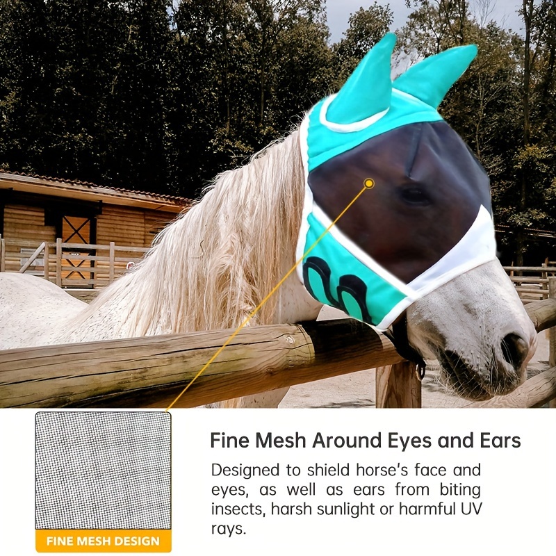 Best Lycra Mosquito Repellent Summer Breathable Horse Fly Mask With Ears Comfortable Mesh Rugged Ride Horse Supplies - Blue
