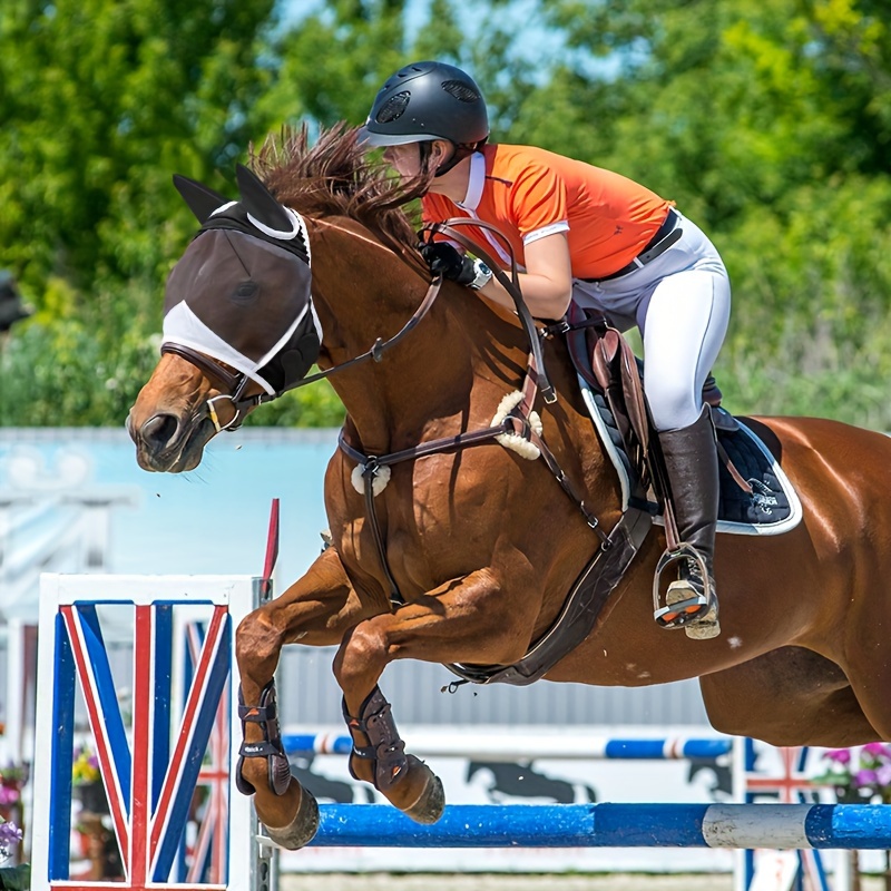 Best Lycra Mosquito Repellent Summer Breathable Horse Fly Mask With Ears Comfortable Mesh Rugged Ride Horse Supplies - Blue