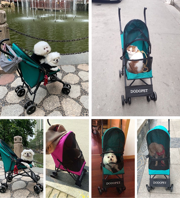 Best Pomeranian Foldable Pet Stroller Oxford Metal Removable Small Medium Cats Dogs Bags Storage Basket Travel Outdoor - Rose