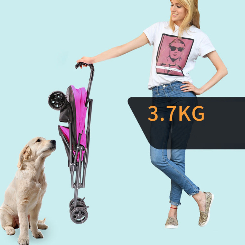 Best Pomeranian Foldable Pet Stroller Oxford Metal Removable Small Medium Cats Dogs Bags Storage Basket Travel Outdoor - Rose