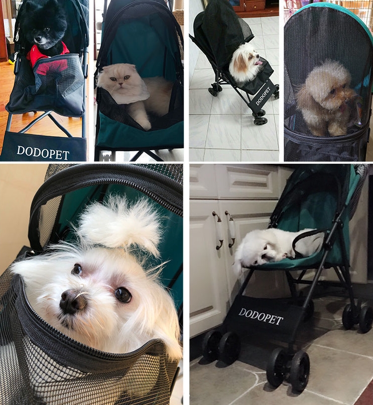 Best Pomeranian Foldable Pet Stroller Oxford Metal Removable Small Medium Cats Dogs Bags Storage Basket Travel Outdoor - Rose