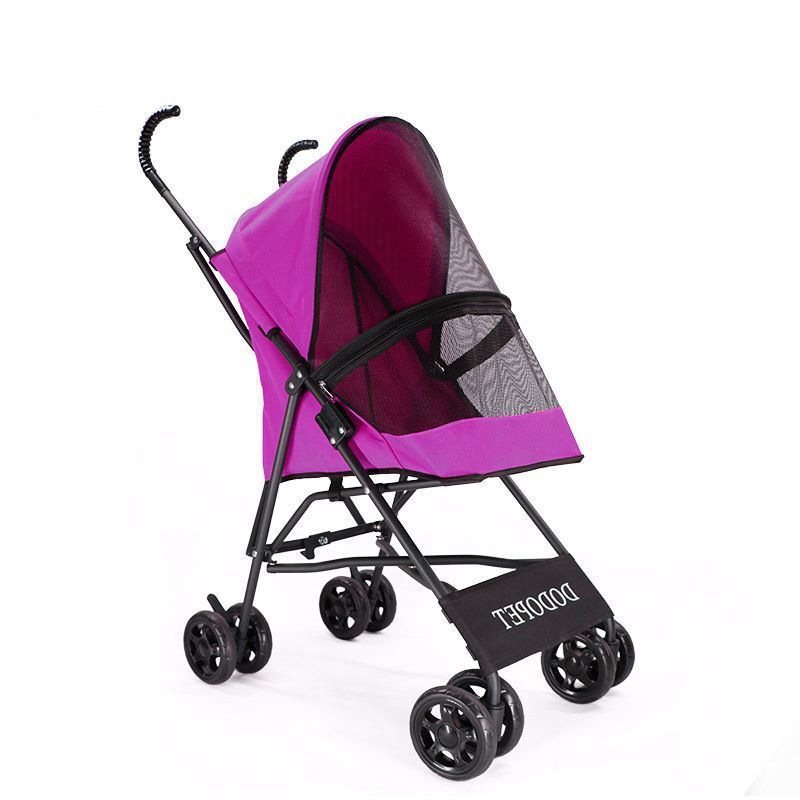 Best Pomeranian Foldable Pet Stroller Oxford Metal Removable Small Medium Cats Dogs Bags Storage Basket Travel Outdoor - Rose