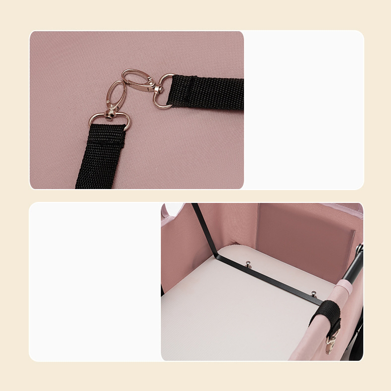 Best Teddy Foldable Pet Stroller Oxford Metal Removable Small Medium-sized Cats Dogs Bags Storage Basket Travel Outdoor - Pink